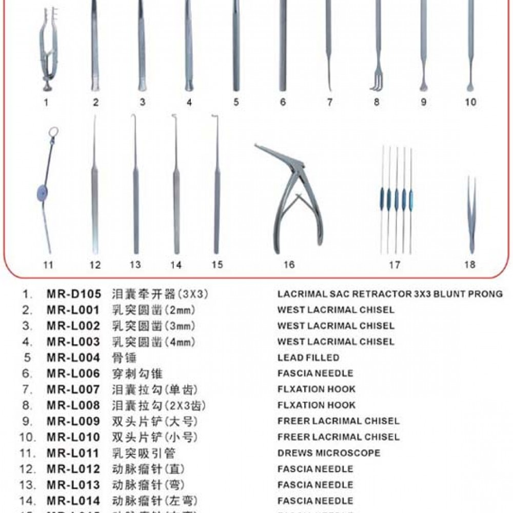 Lacrimal Surgery Dacryocystorhinostomy Intubation Instrument Set